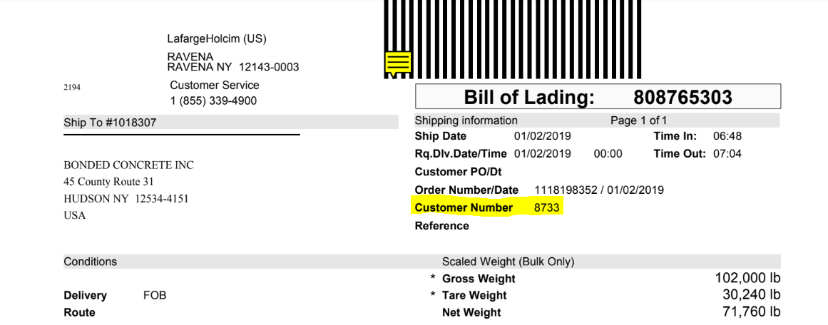 Bill of Lading sample